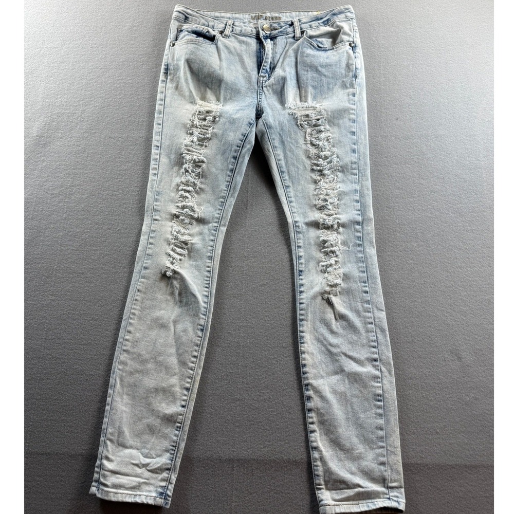 VIP Jeans Distressed Skinny Jeans Womens 9/10 Light Blue Ripped Acid Wash 32x30